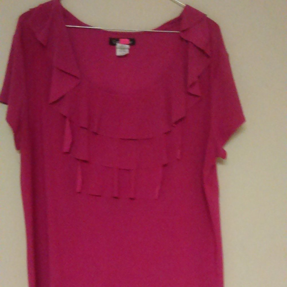Carol Rose 1X Pink Ruffle Blouse